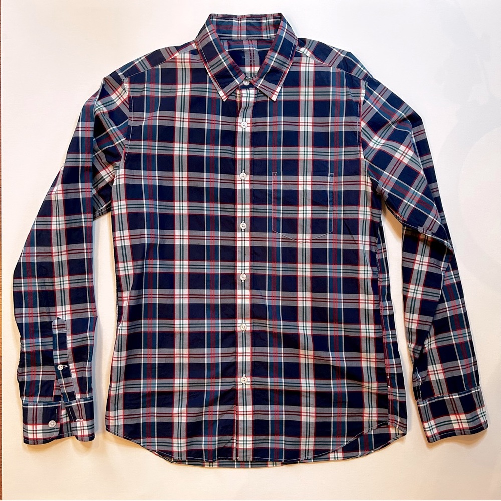 J. Crew Men's Blue Plaid Casual Button Down Top  Slim Fit Size Medium